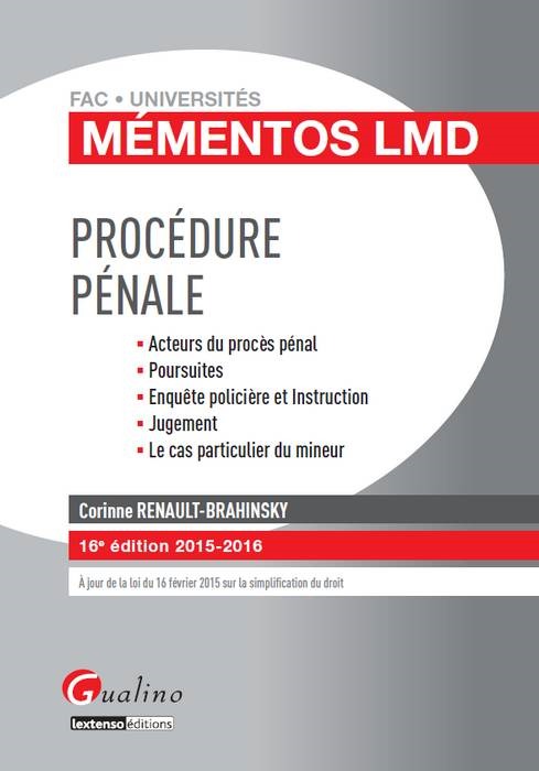 PROCÉDURE PÉNALE 2015-2016 - 16ÈME ÉDITION