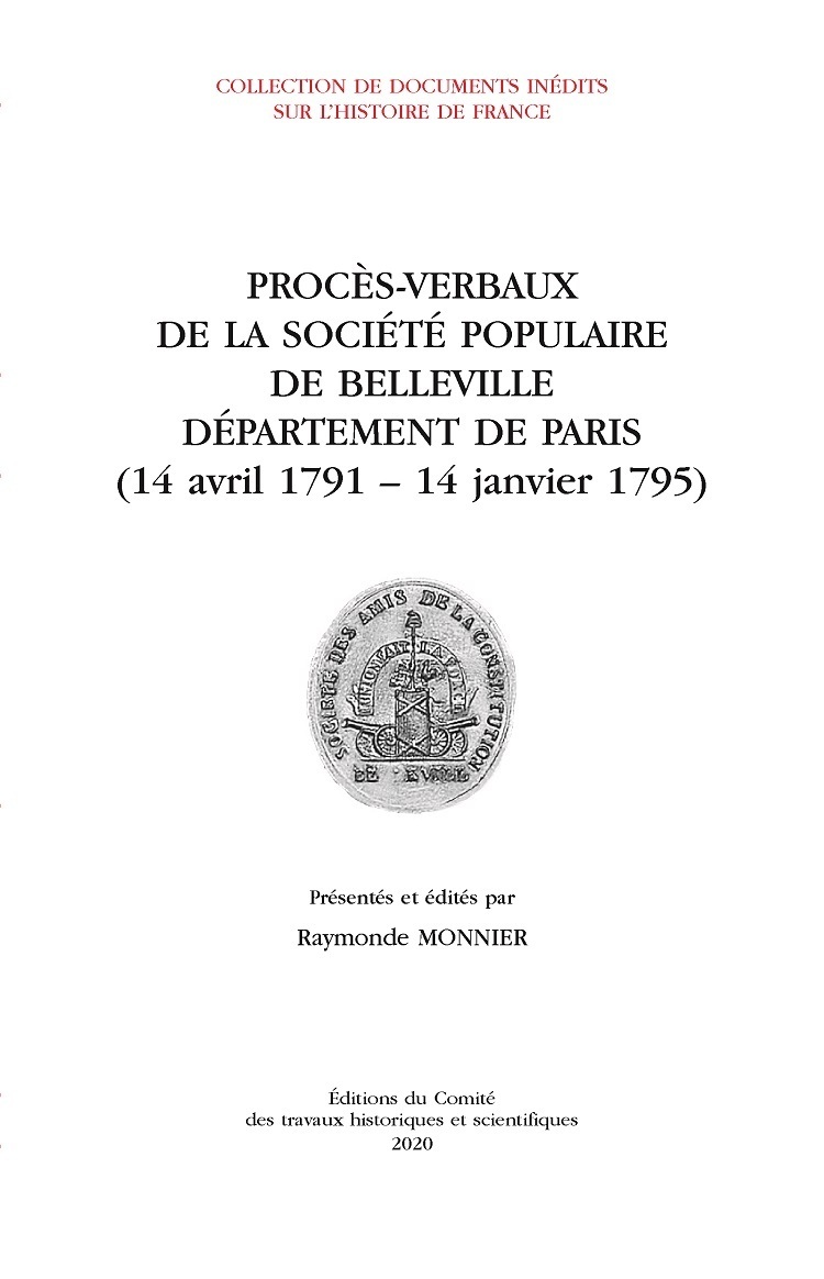 Procès-verbaux de la Société  populaire de Belleville