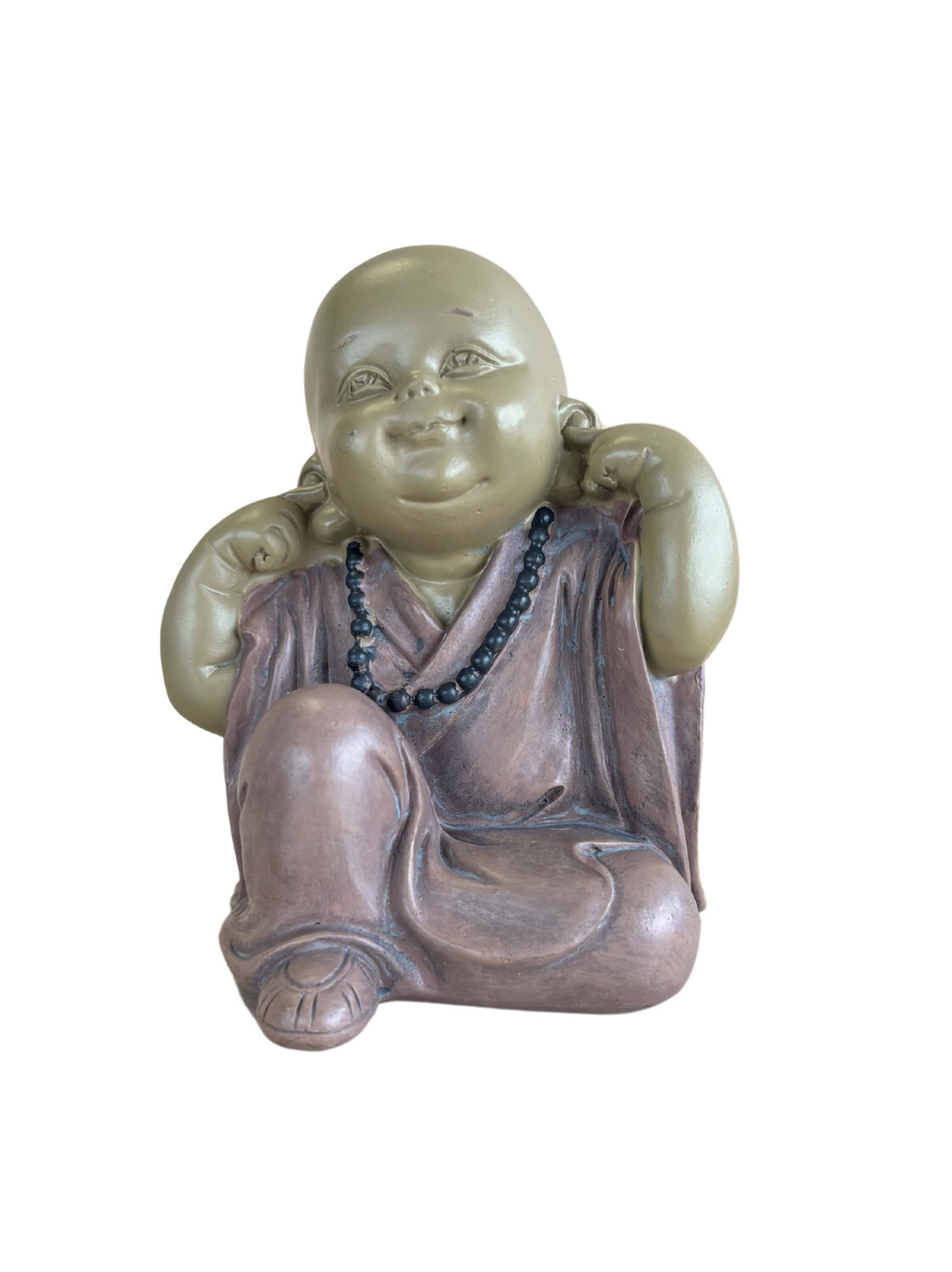 Statuette Moine de la Sagesse - N'entends pas - 10 cm - Résine - Rouge