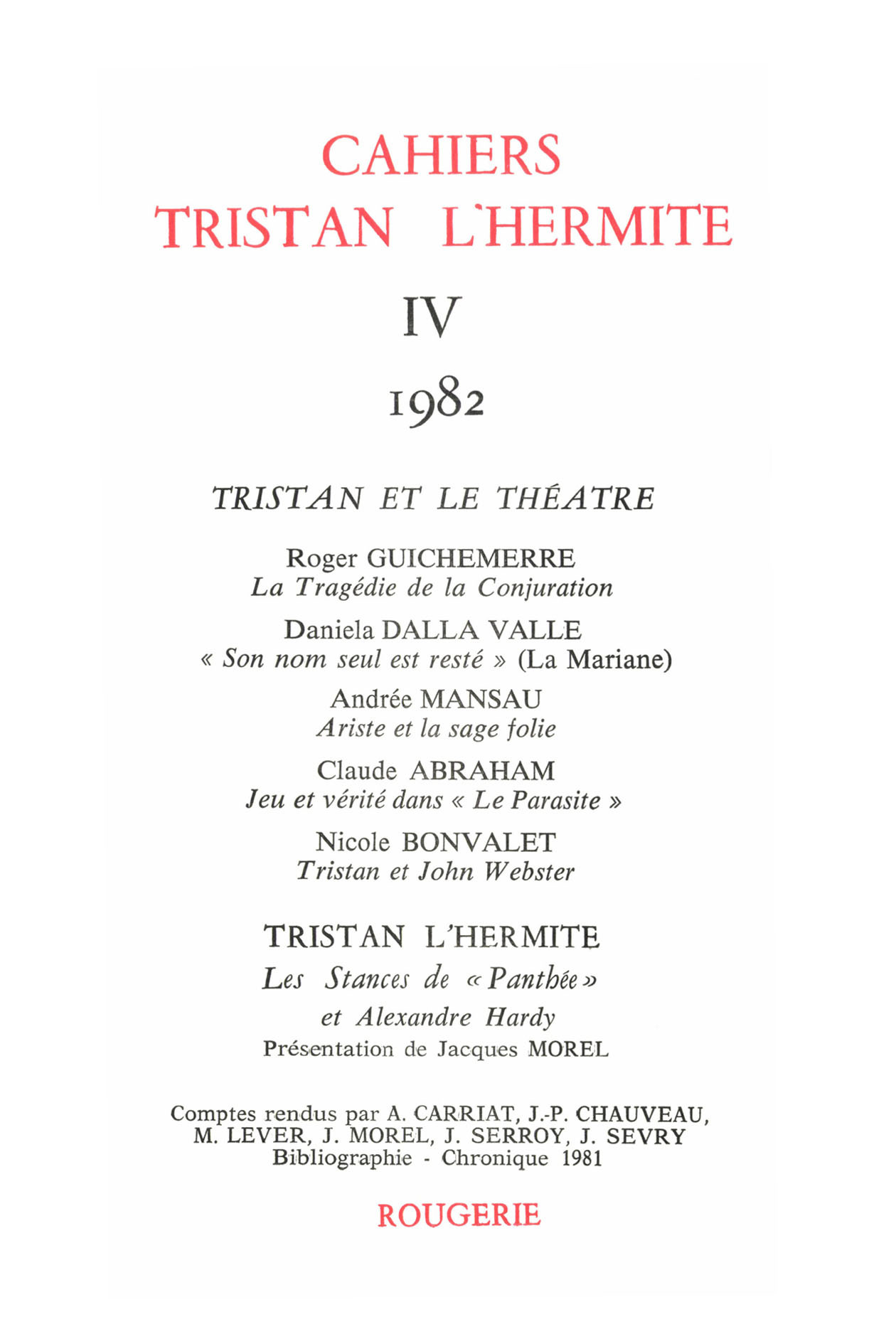 Cahiers Tristan L'Hermite