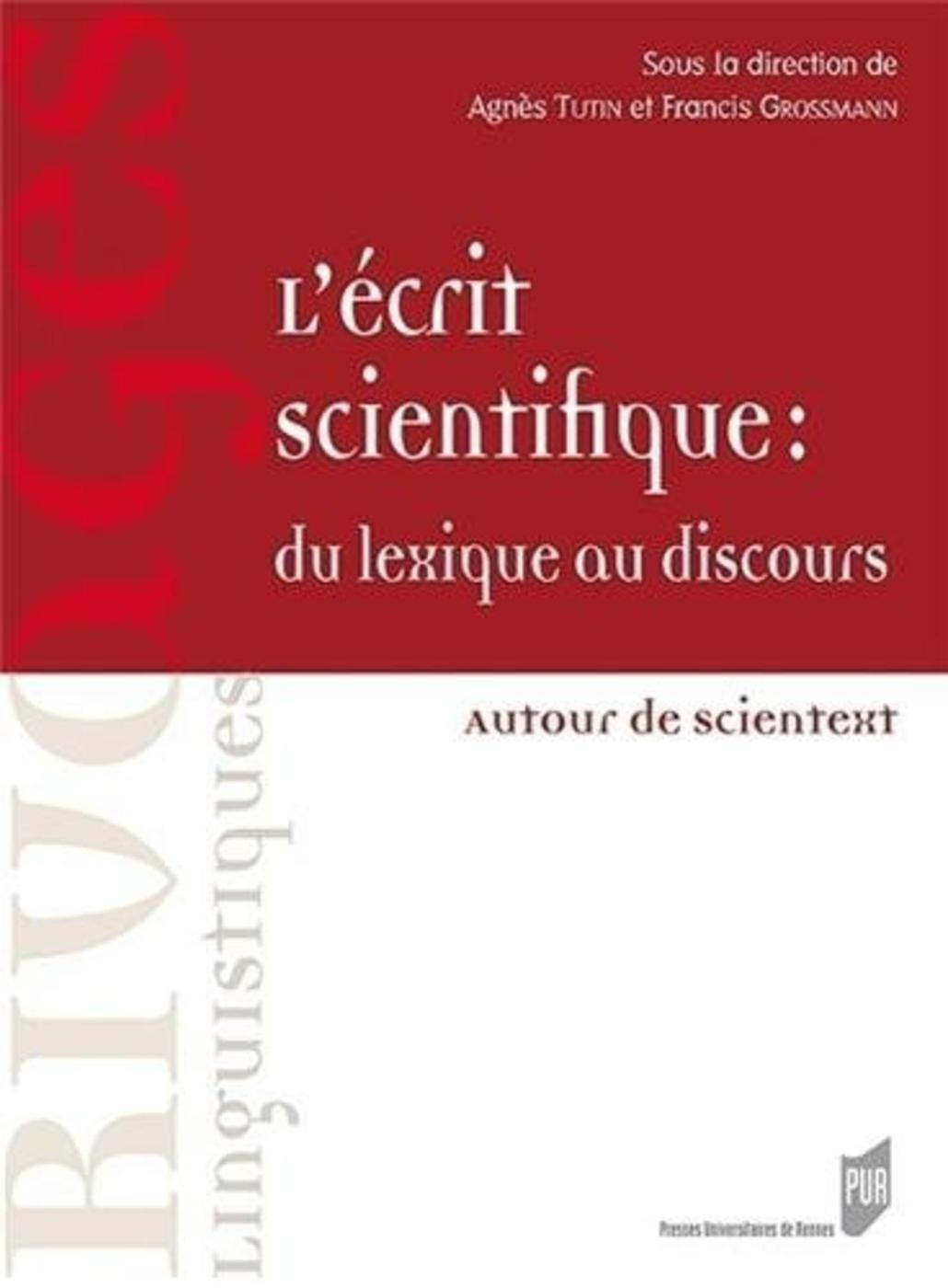 ECRIT SCIENTIFIQUE   DU LEXIQUE AU DISCOURS