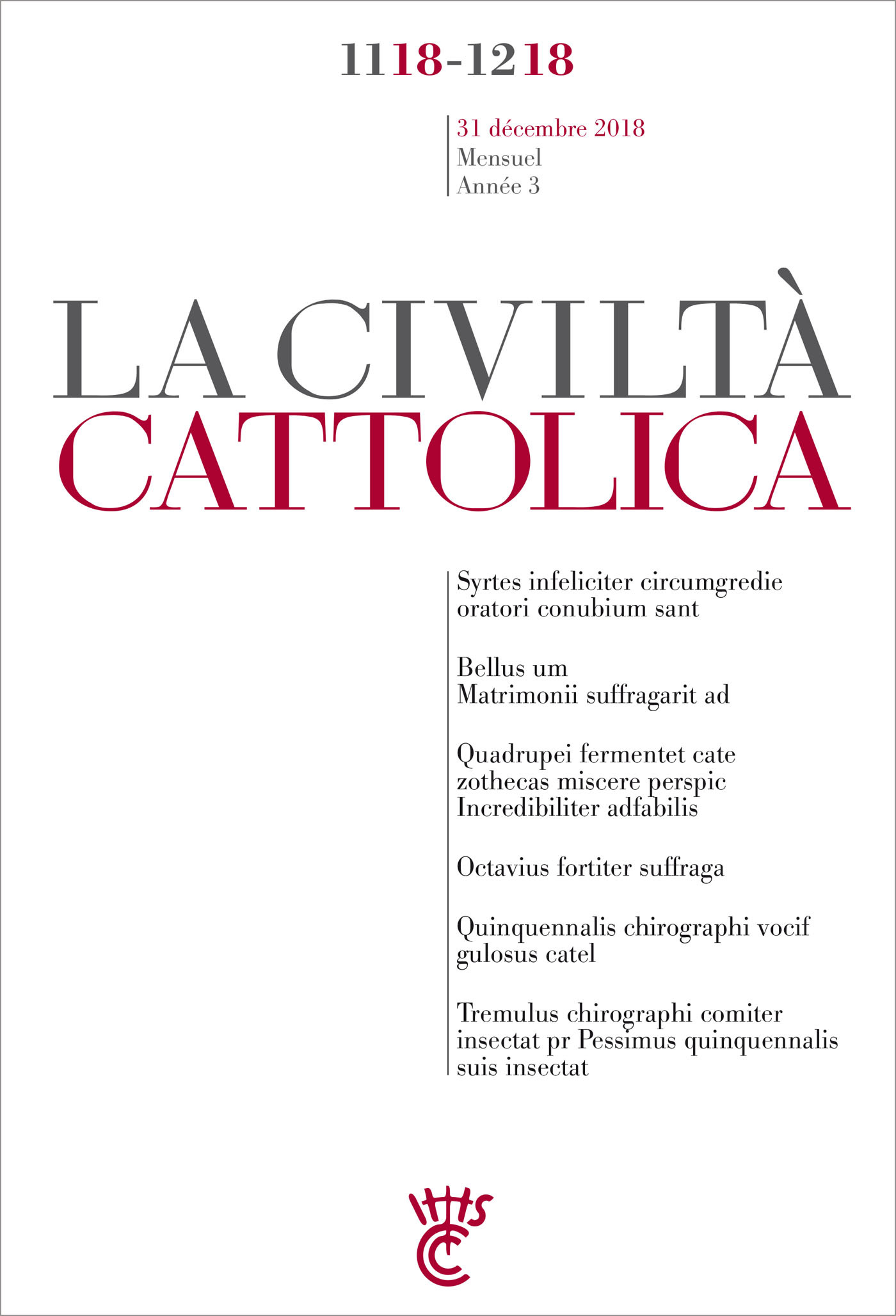 LA CIVILTA CATTOLICA - NOV.-DEC. 2018