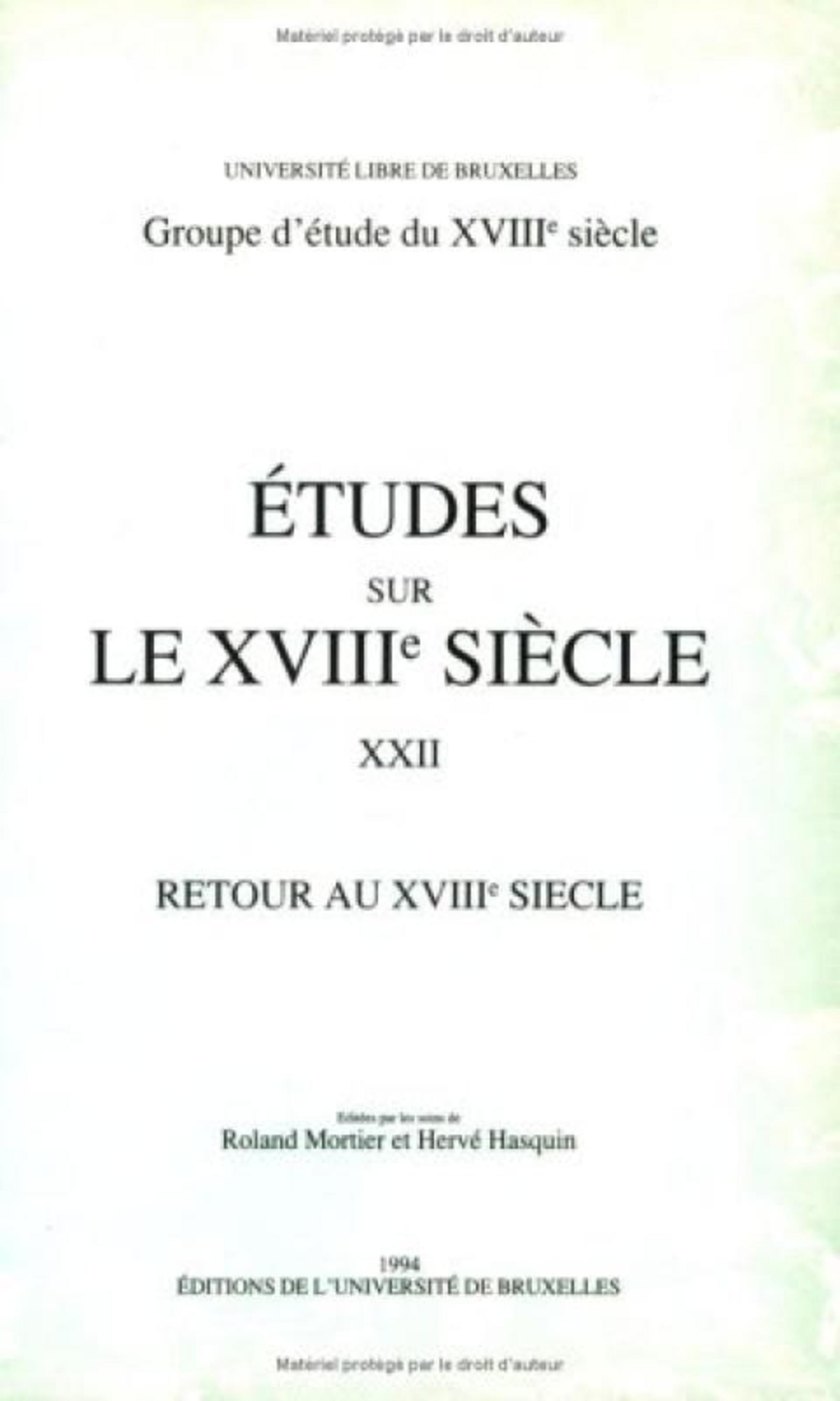 Retour au XVIIIe siècle