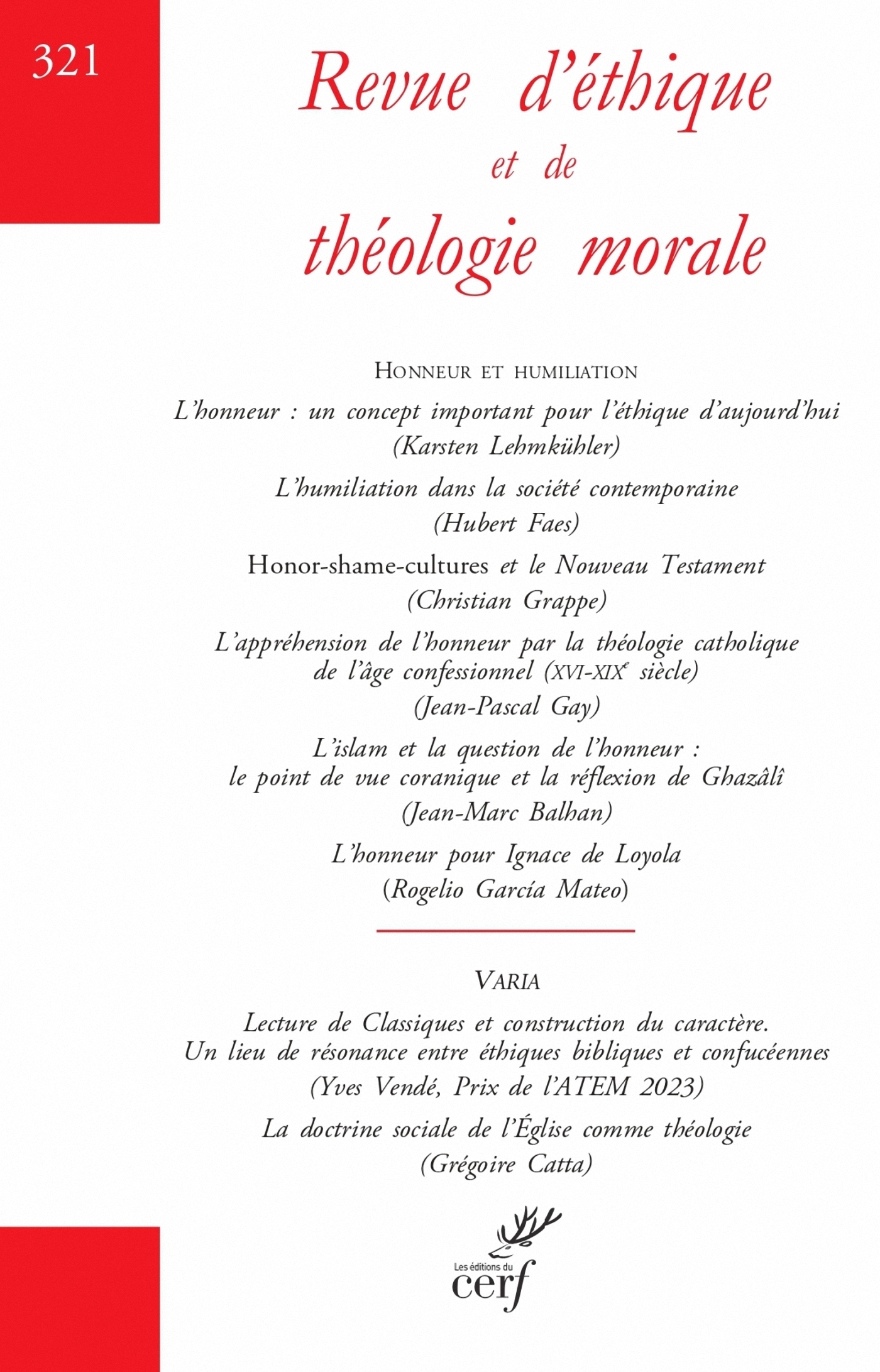 Revue d'Ethique et de Théologie Morale 321