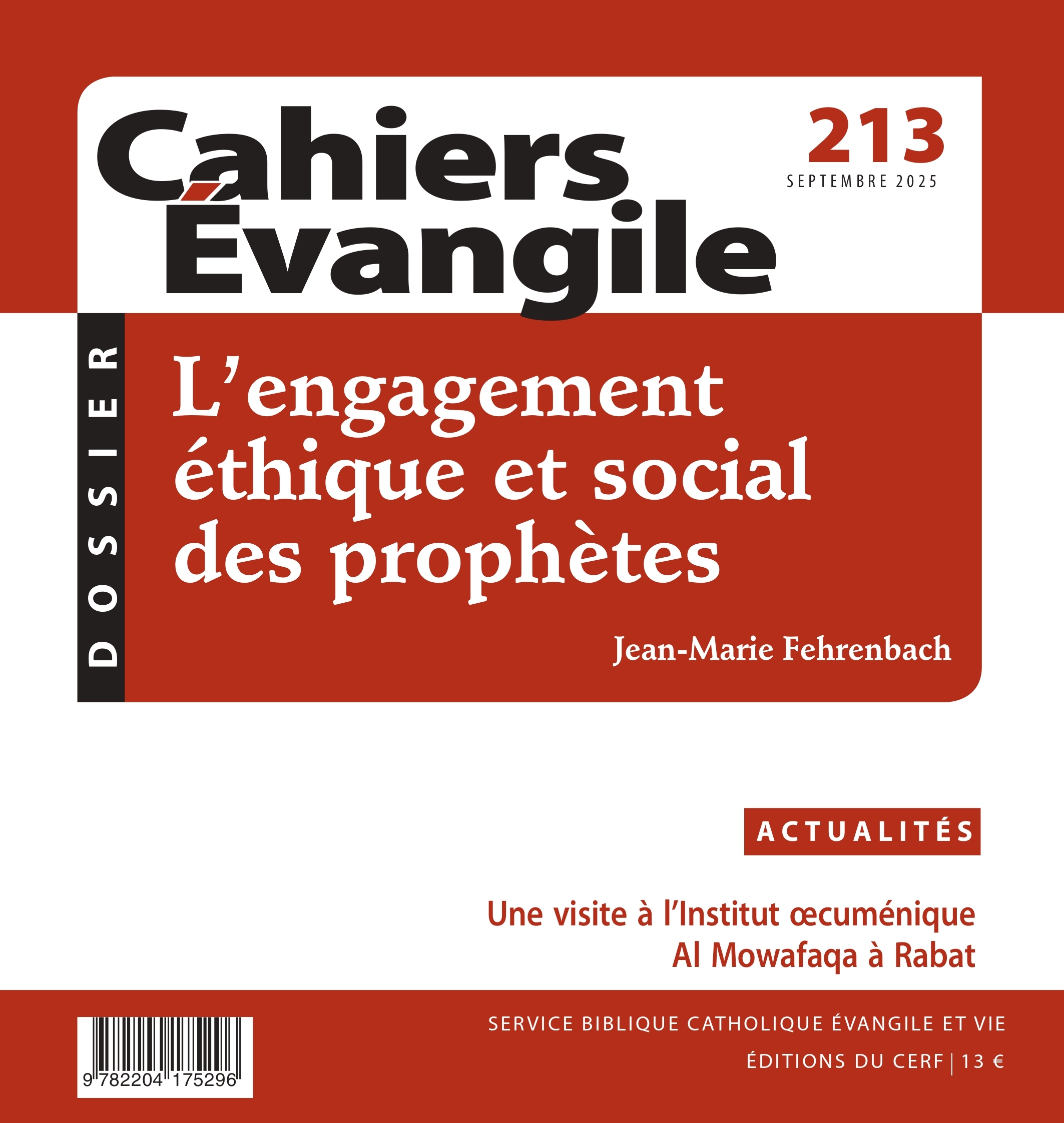 Cahiers évangile 213 - L'engagement éthique et social des prophètes