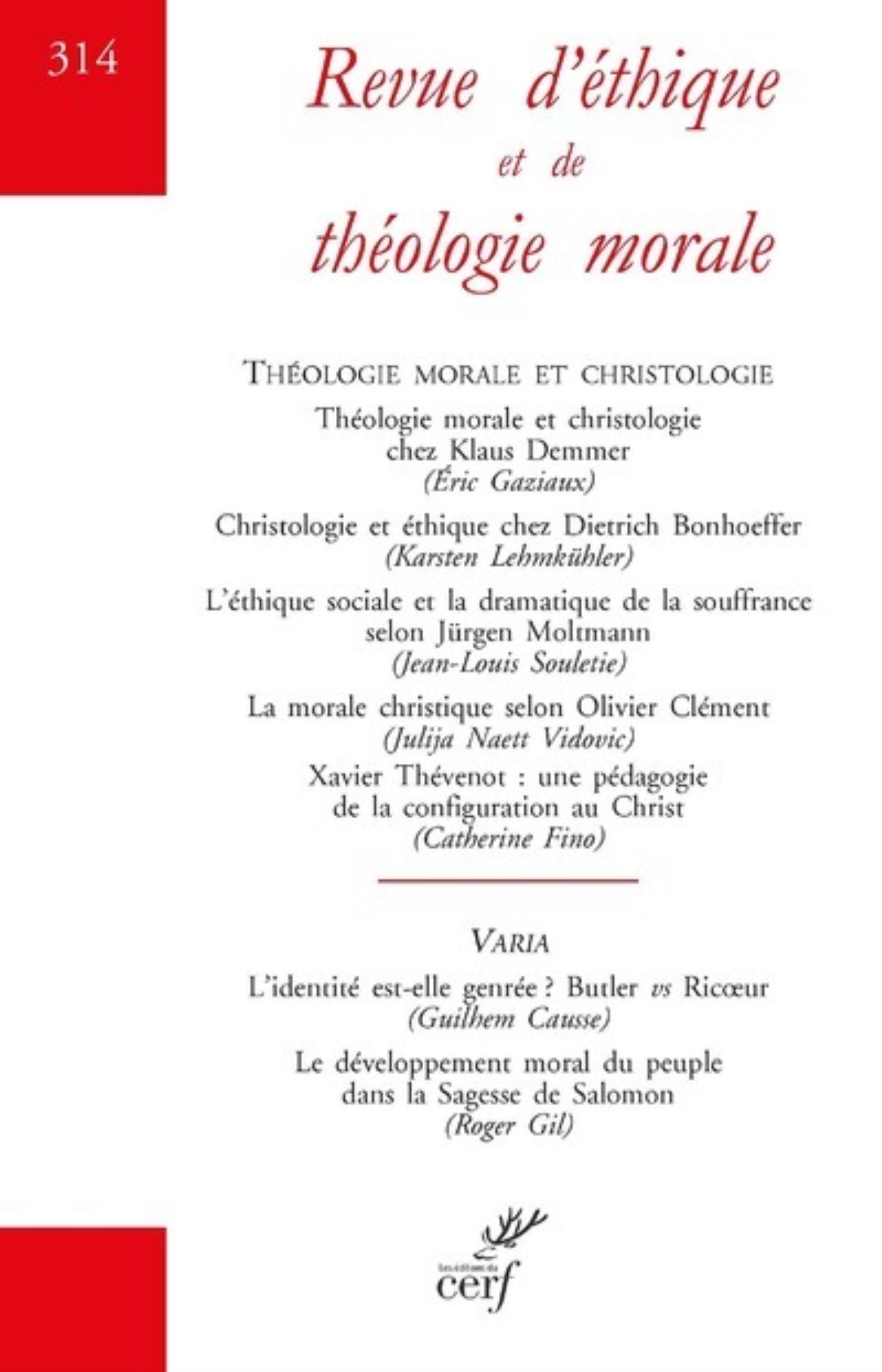REVUE D'ETHIQUE ET DE THEOLOGIE MORALE - N 314