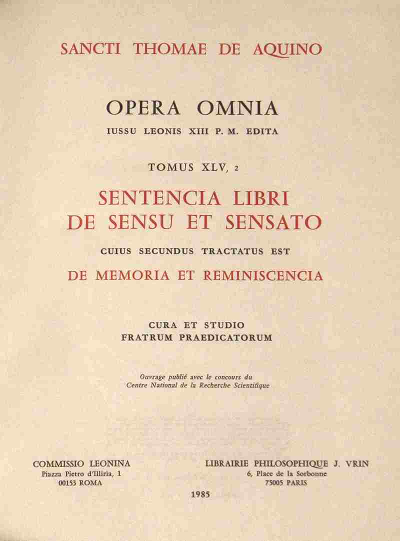 SENTENTIA LIBRI DE SENSU (DE MEMORIA) T2