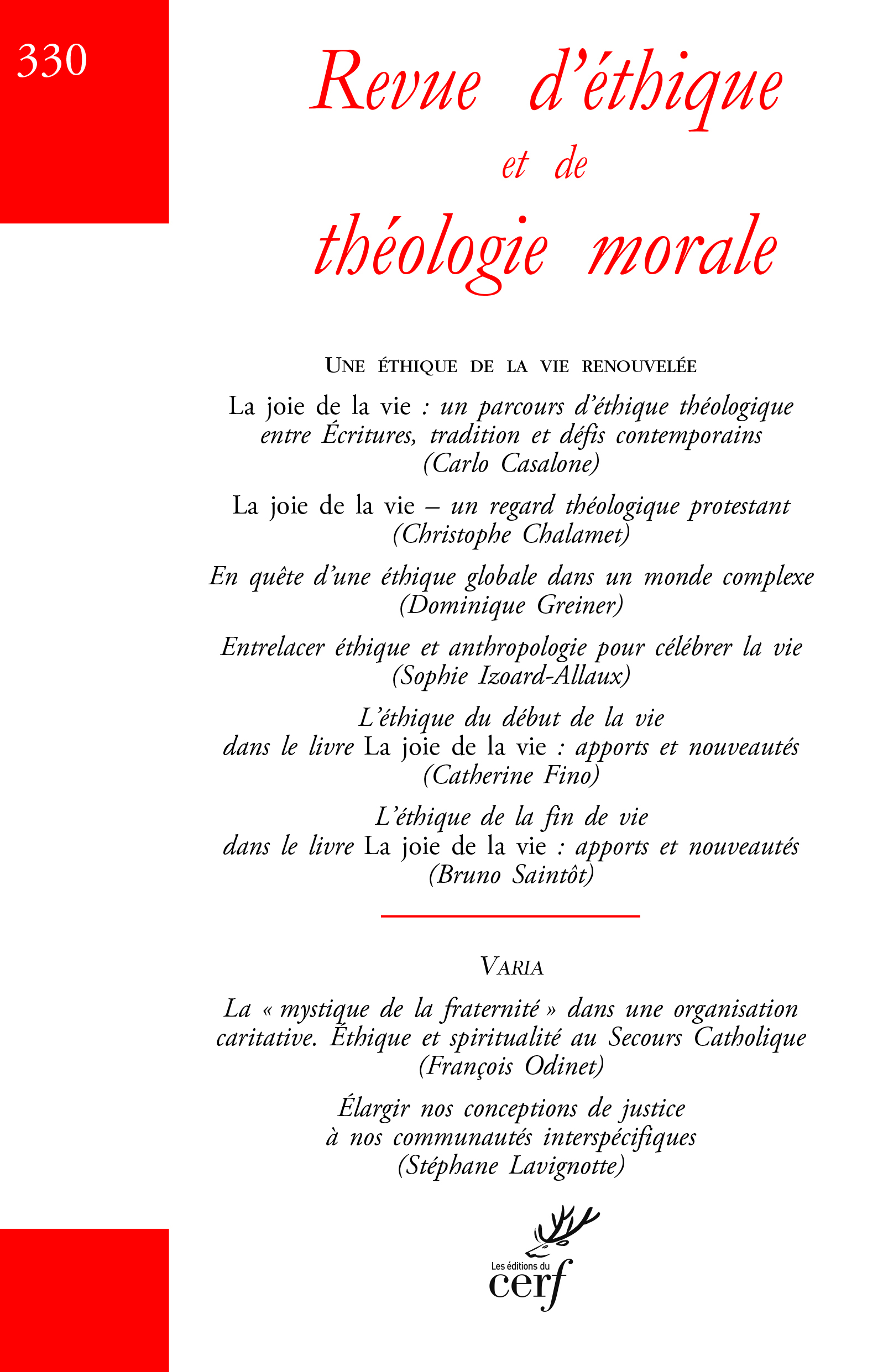 Revue d'éthique et de théologie morale 330