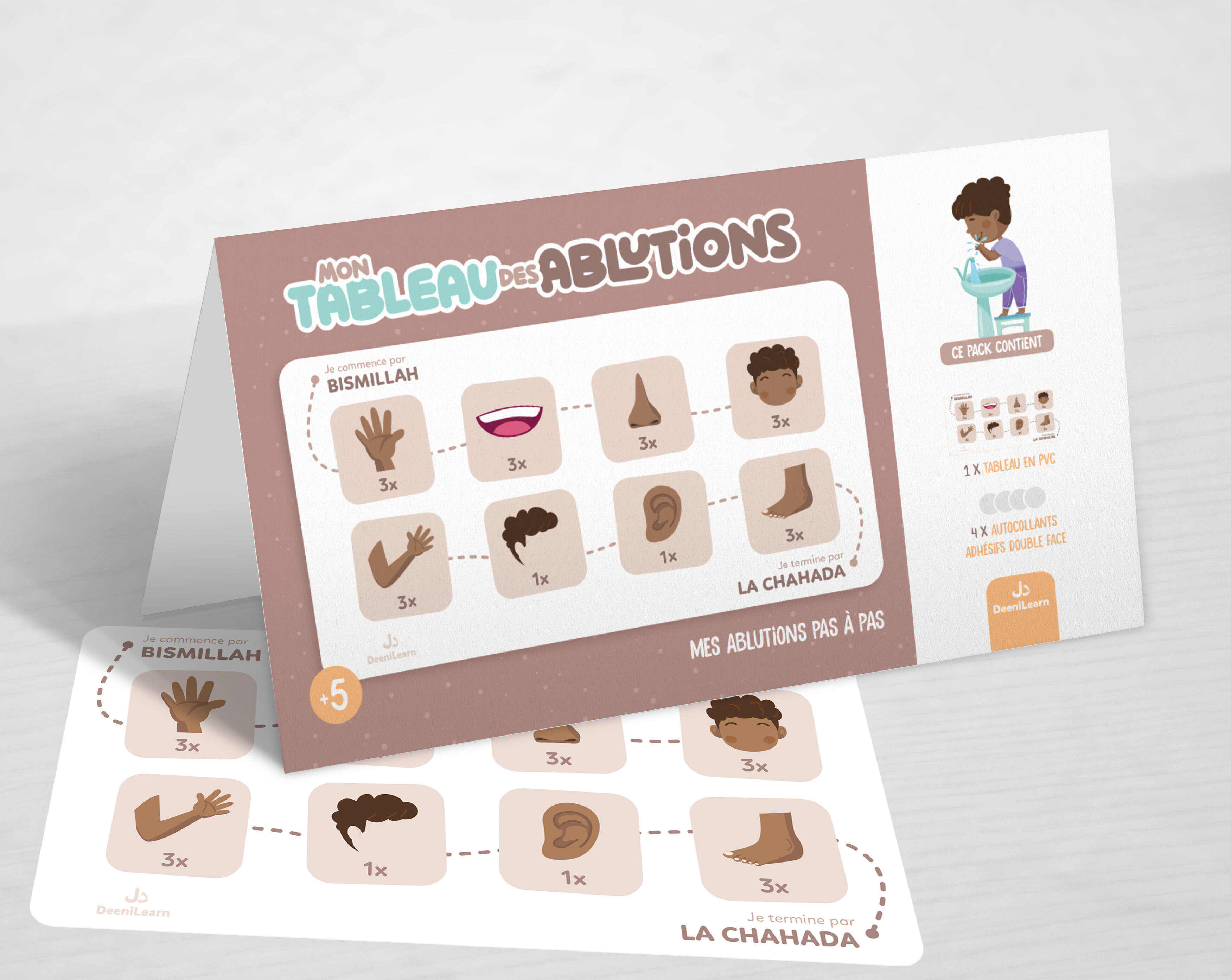 MON TABLEAU DES ABLUTIONS  MES ABLUTIONS PAS à PAS  BEIGE