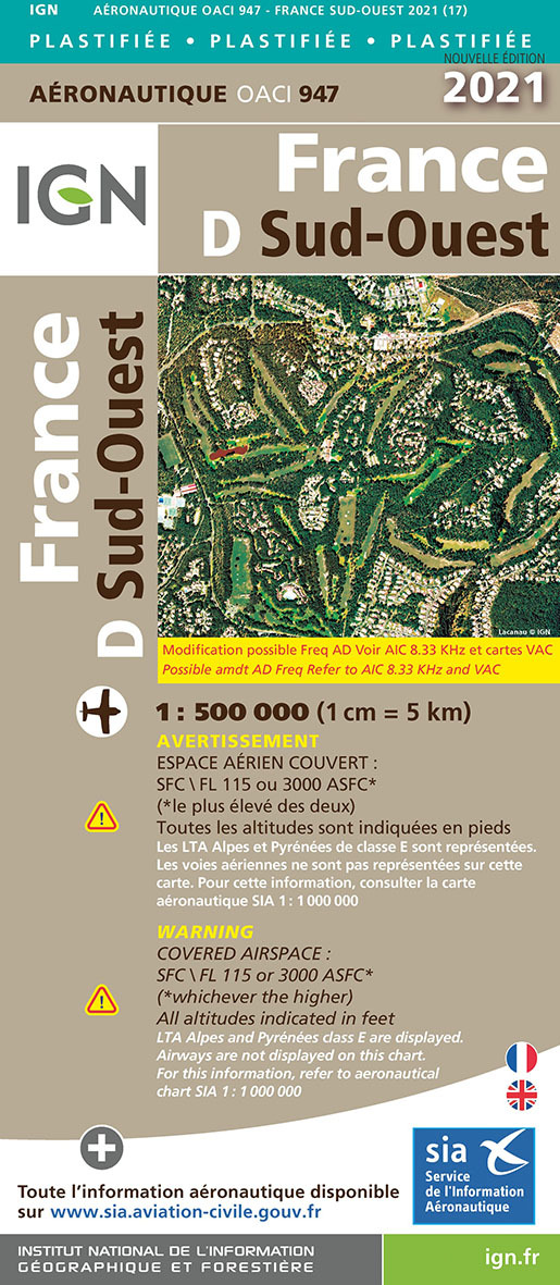 Oaci947 France Sud-Ouest Pélliculée 2021 1/500.000