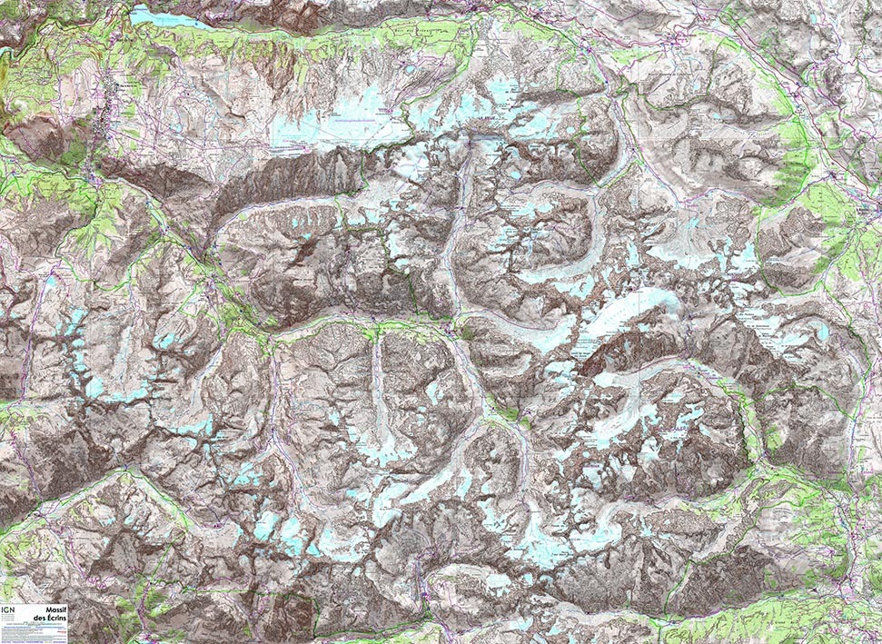 Poster Massif Des Ecrins Plastifie 1/25.000  137X100 Cm