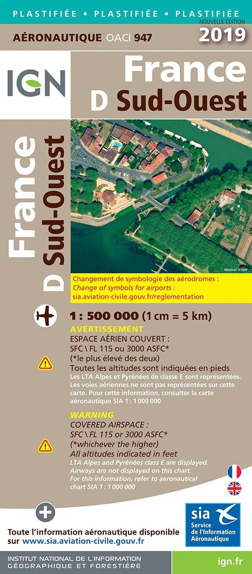 Oaci947 France Sud-Ouest Pelliculee 2019 1/500.000