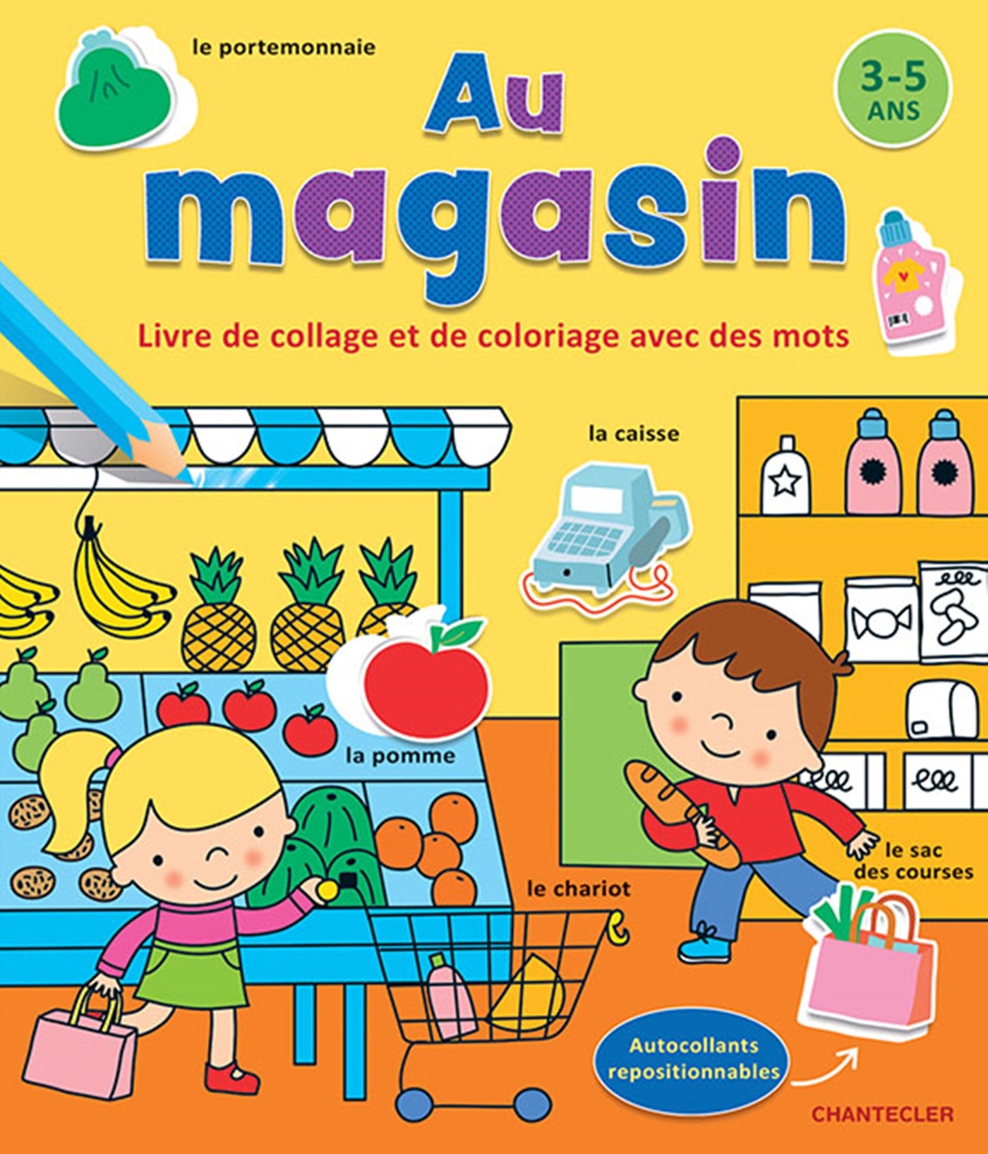Au magasin - Livre de collage et de coloriage avec des mots (3-5 a.)