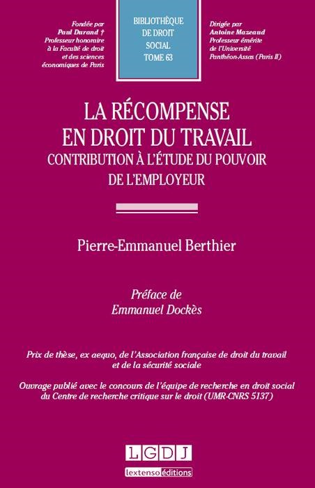 la récompense en droit du travail. contribution à l'étude du pouvoir de l'employ