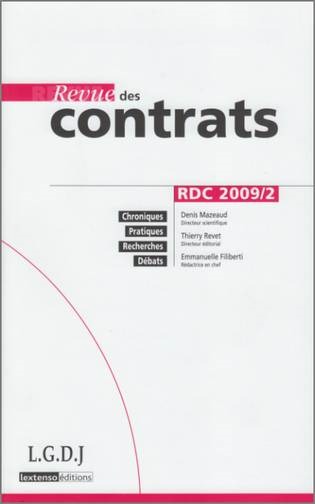REVUE DES CONTRATS N 2 - 2009
