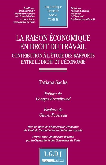 la raison économique en droit du travail - contribution à l'étude des rapports e