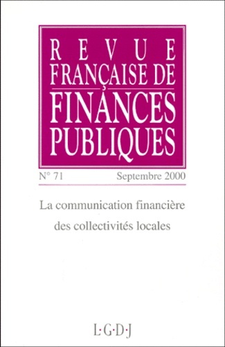 REVUE FRANÇAISE DE FINANCES PUBLIQUES N 71 - 2000
