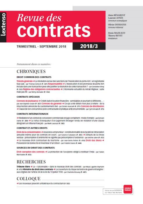 REVUE DES CONTRATS N°3-2018