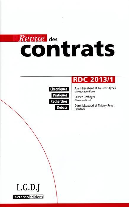 REVUE DES CONTRATS N 1 - 2013