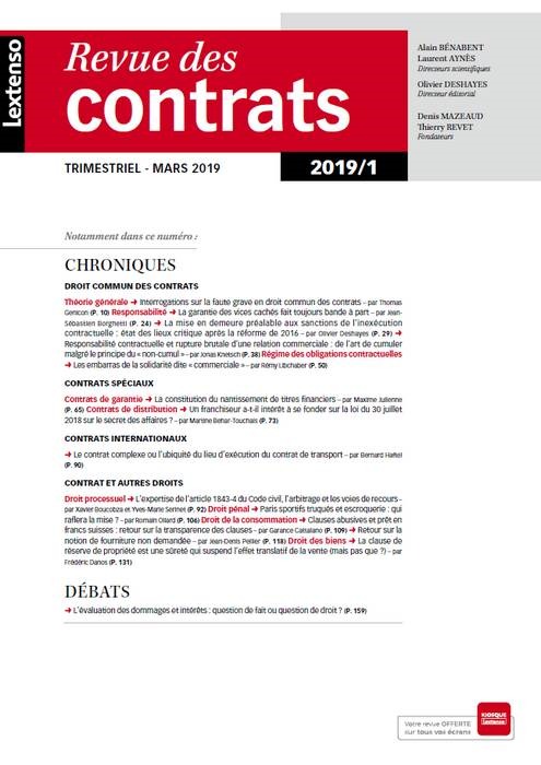 REVUE DES CONTRATS N 1-2019