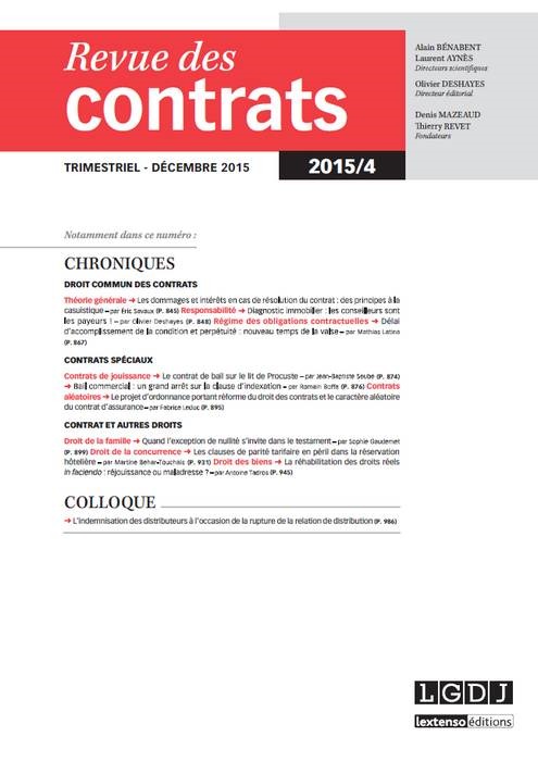 REVUE DES CONTRATS N 4 - 2015