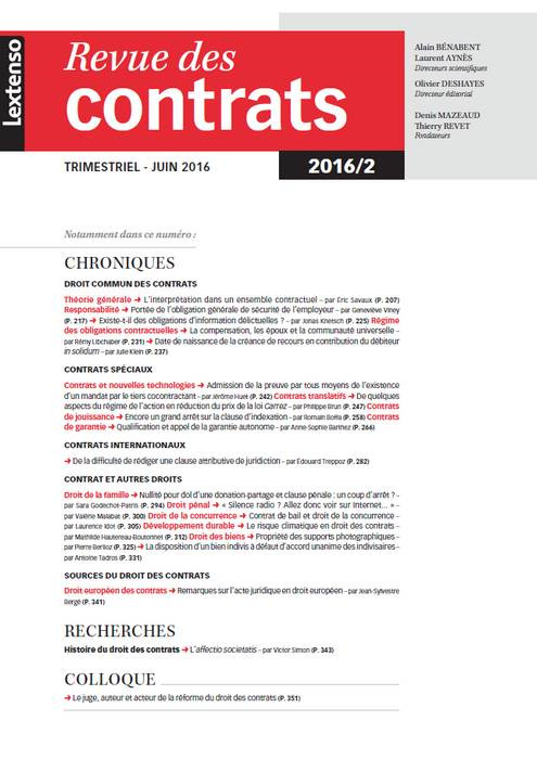 REVUE DES CONTRATS N 2 - 2016