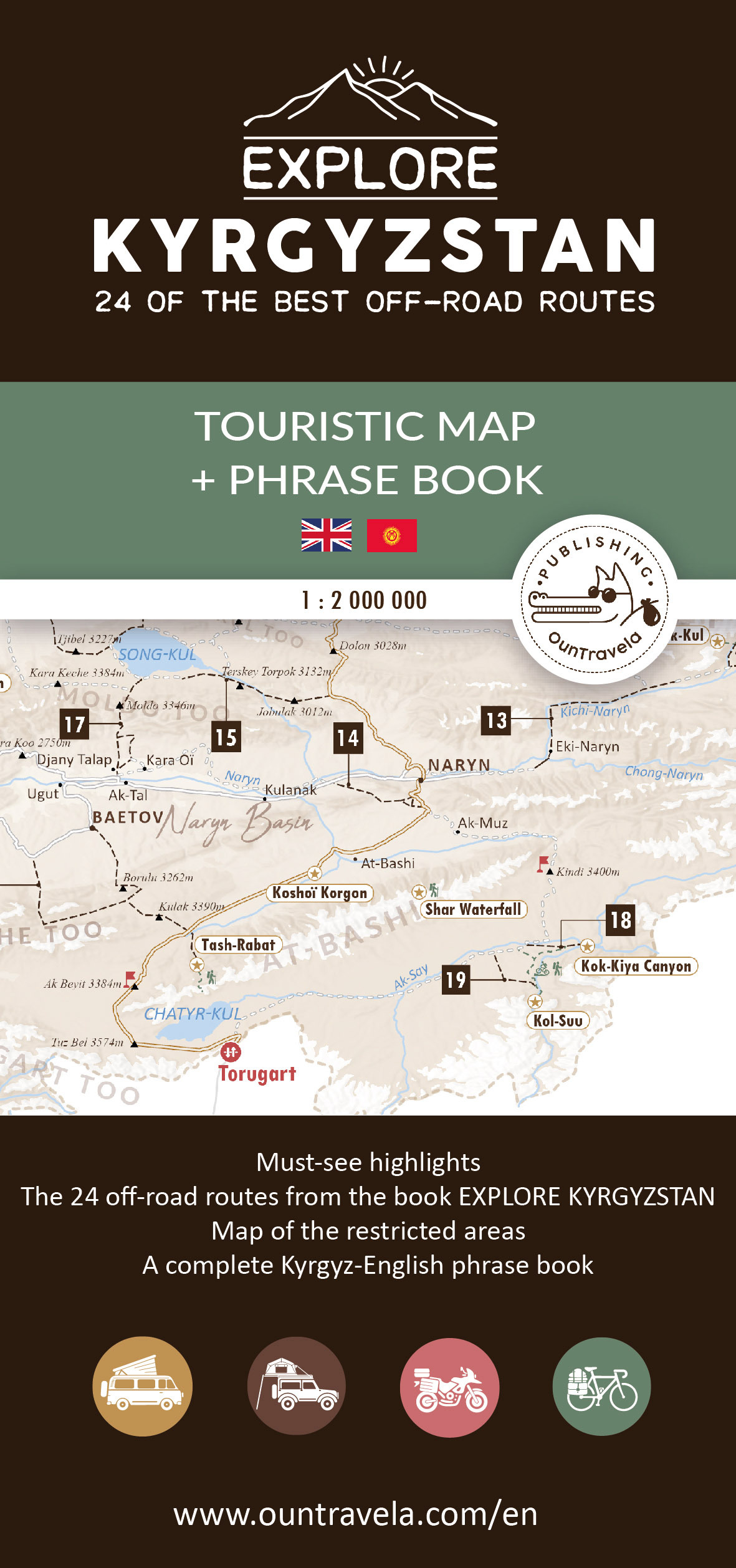 Touristic map of Kyrgyzstan + Kyrgyz-English phrase book