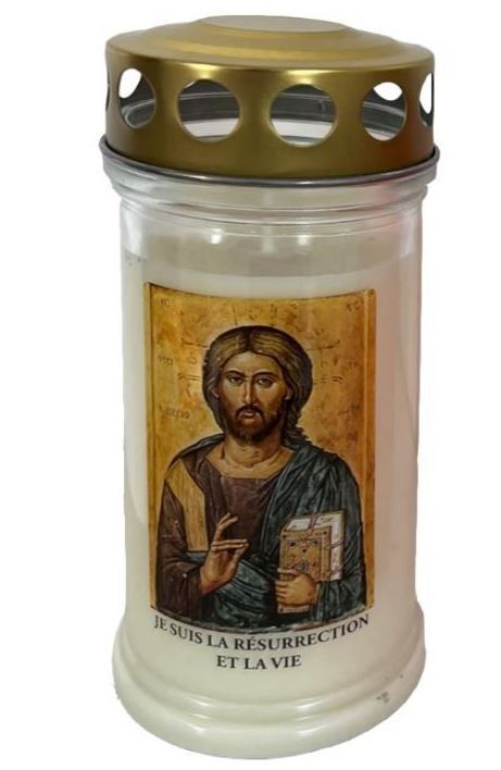 Veilleuse d'extérieure en verre, Pantocrator - Hauteur 17 cm