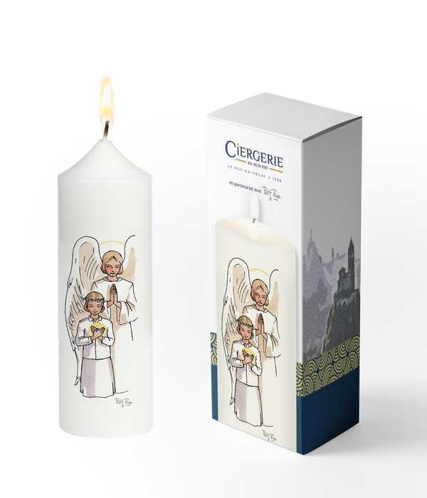 Cierge Première Communion blanc - Action de Grâce fille blonde