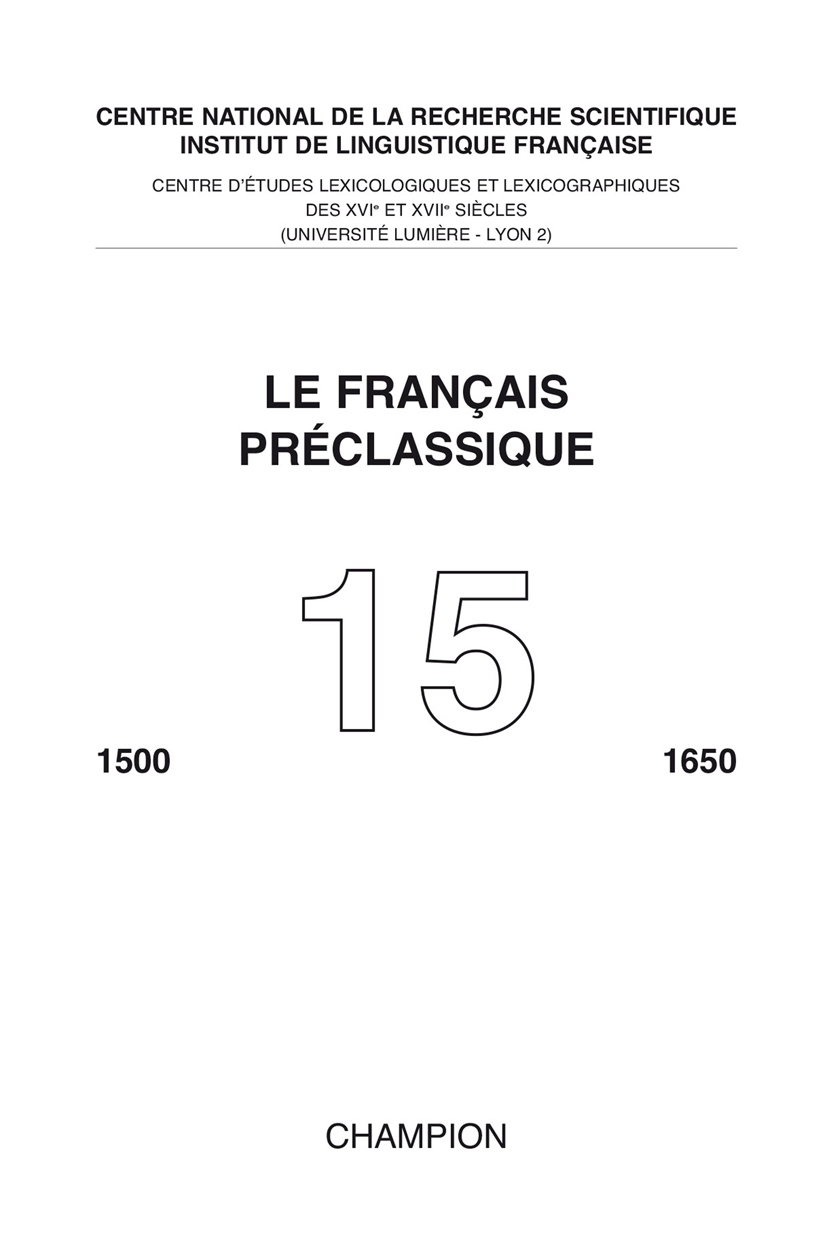 Le Français préclassique 15 - 2013