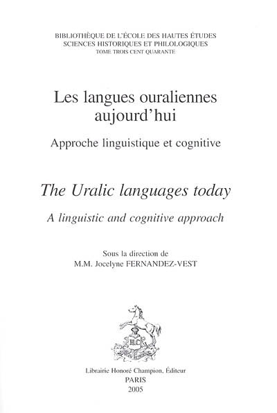 Les langues ouraliennes aujourd'hui - approche linguistique et cognitive