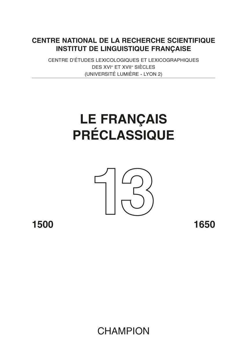 Le Français préclassique 13 2011