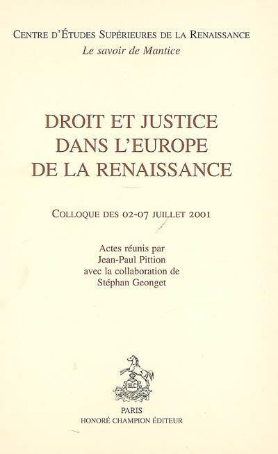 Droit et justice dans l'Europe de la Renaissance