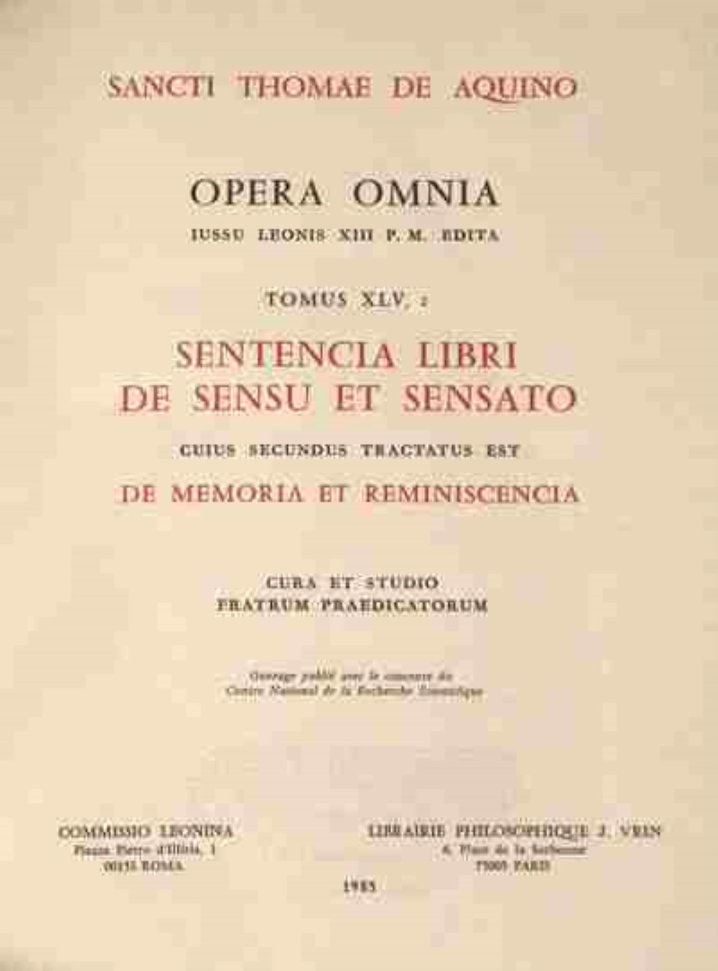 SENTENCIA LIBRI DE SENSU (DE MEMORIA) T2