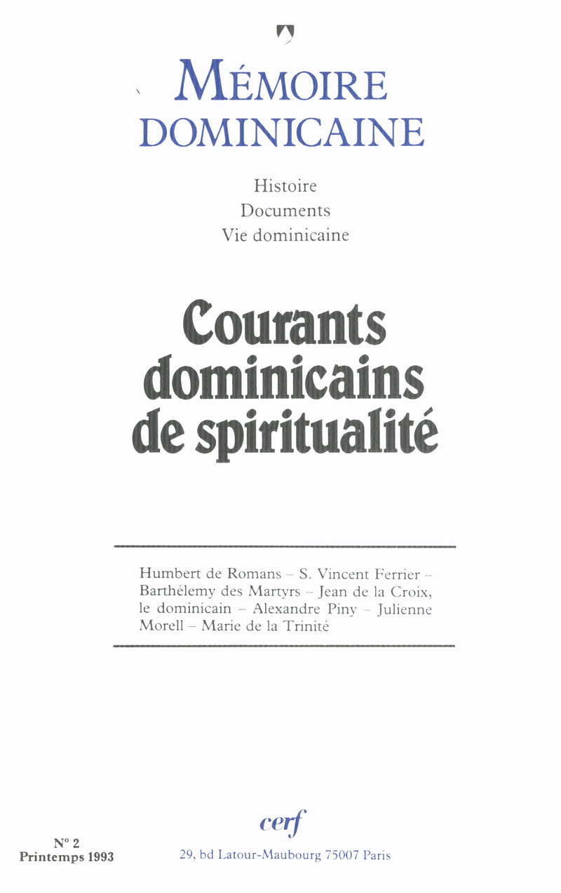 MEMOIRE DOMINICAINE - NUMERO 2 COURANTS DOMINICAINS DE SPIRITUALITE