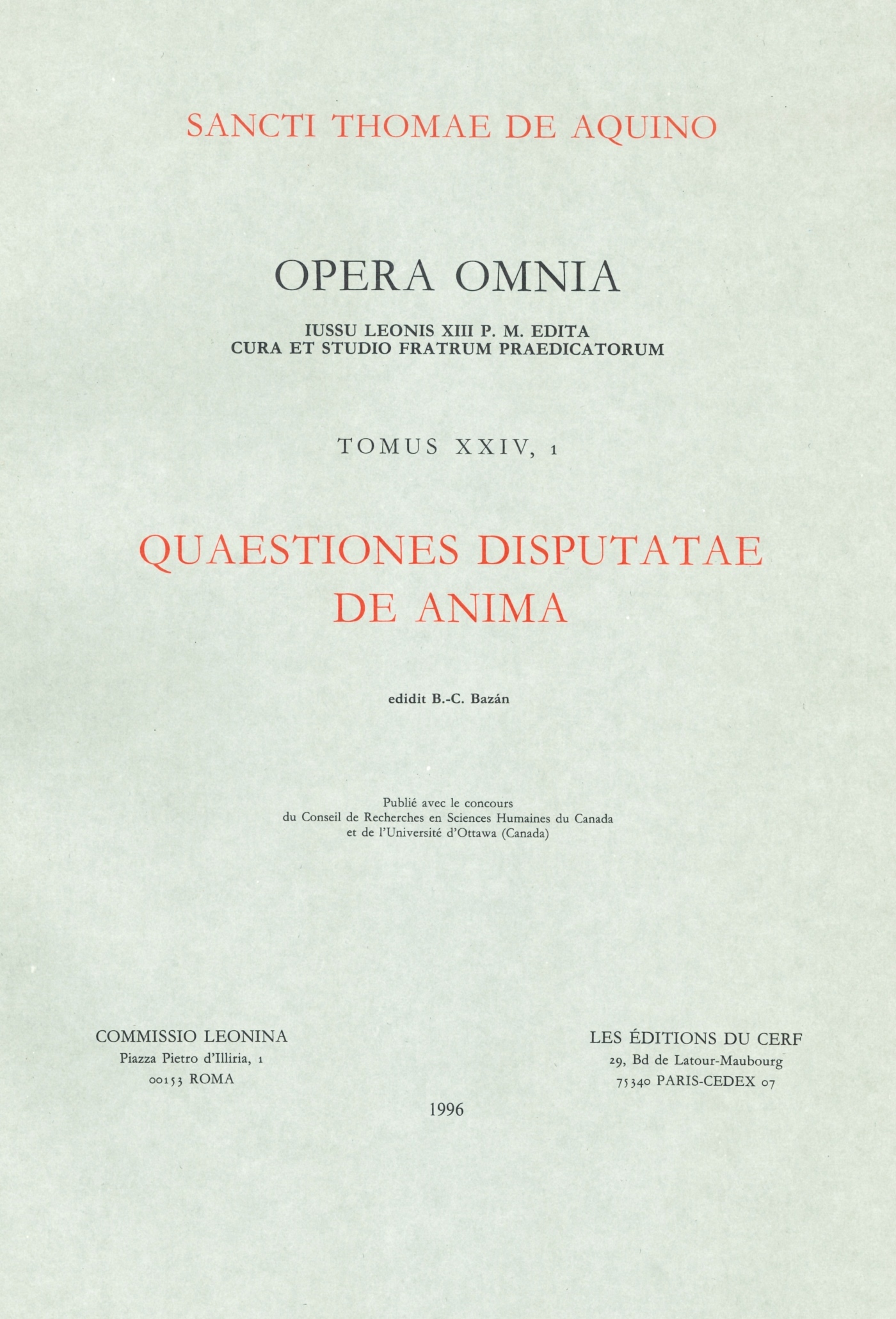 QUAESTIONES DISPUTATAE DE ANIMA - TOME 24