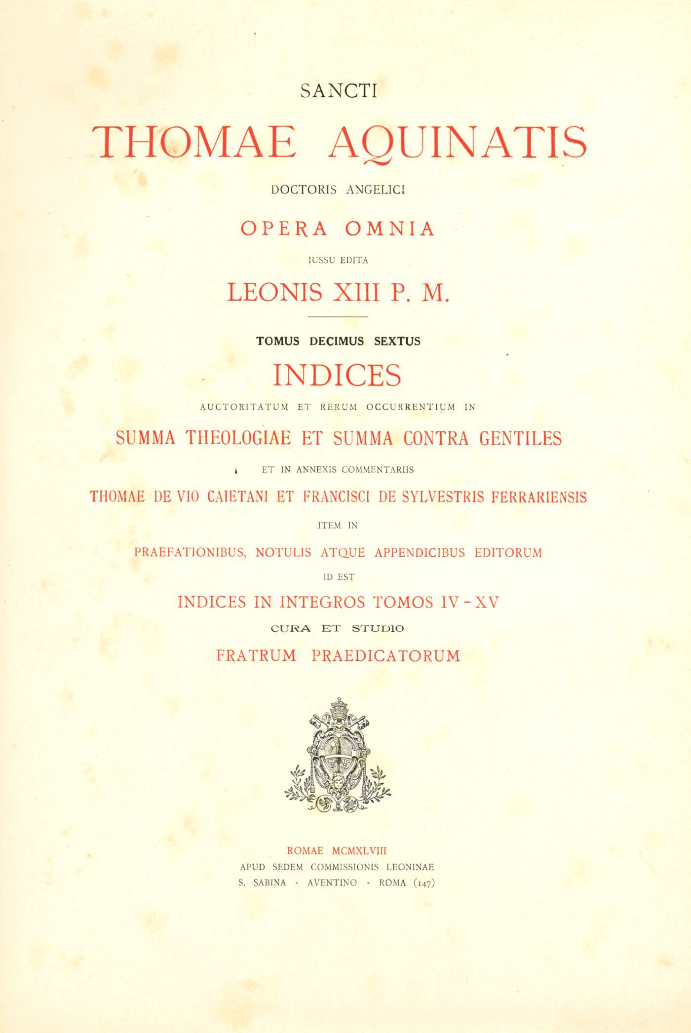 OPERA OMNIA - TOME 16 INDICES