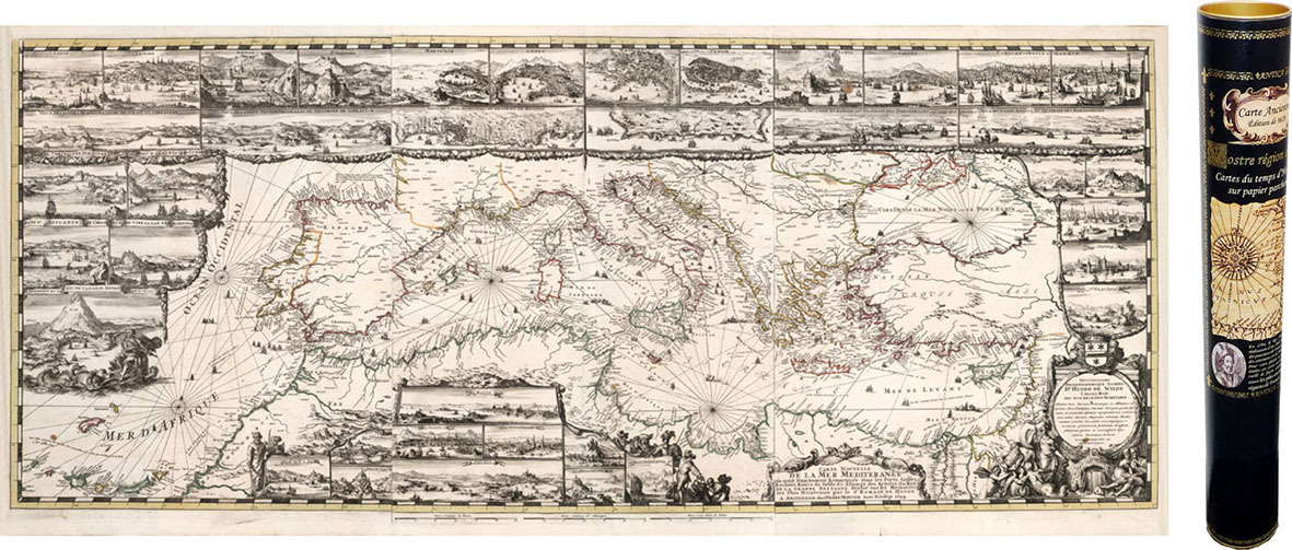CARTE DE LA MEDITERRANEE EN 1693 92 CM X 35 CM