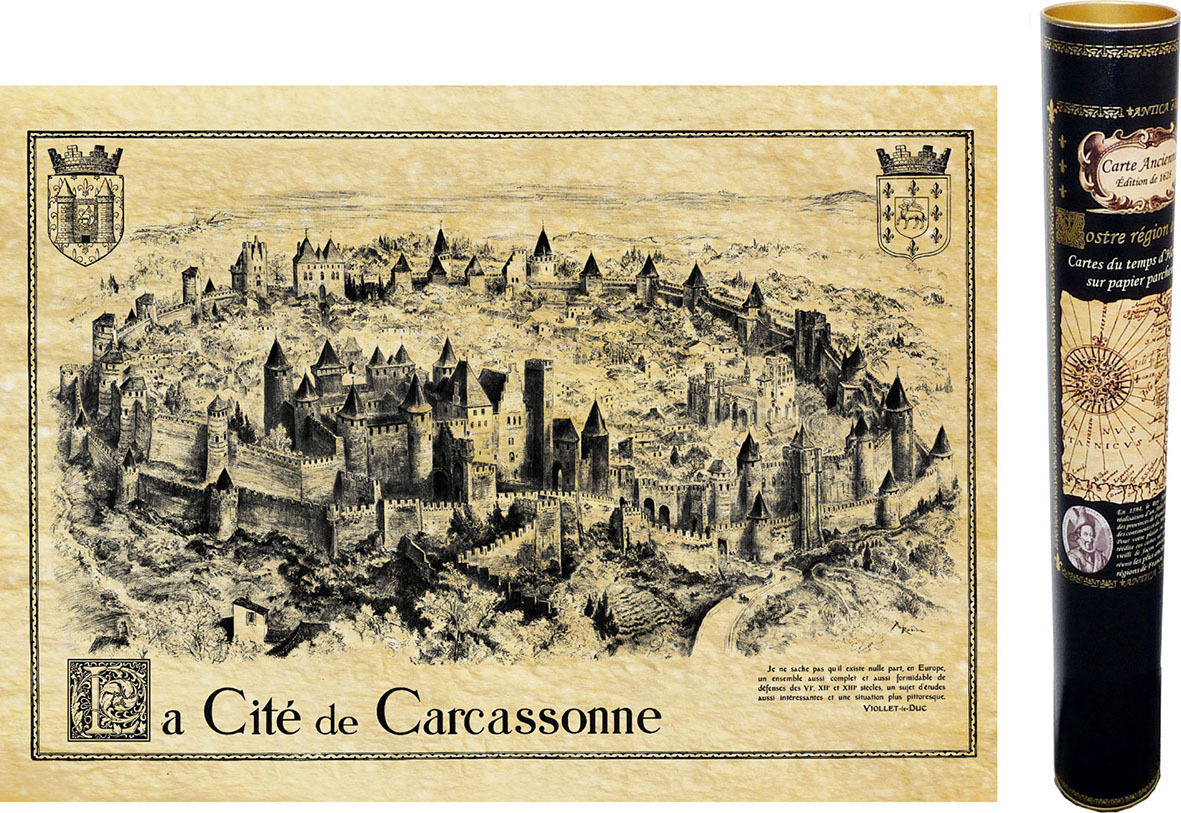 GRAVUE ANCIENNE CARCASSONNE 58 CM X 40 CM