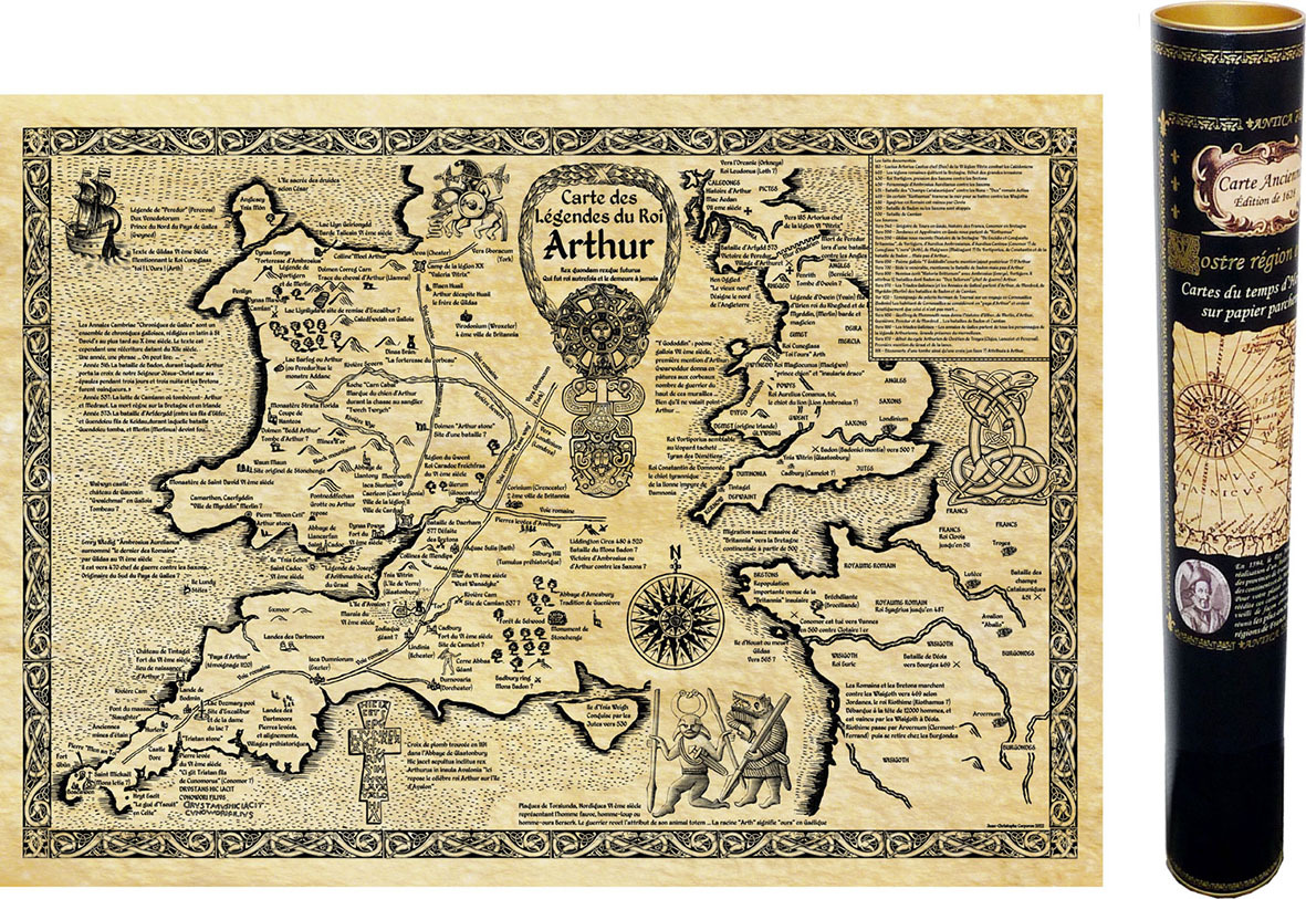 CARTE DES LEGENDES DU ROI ARTHUR 58 CM X 40 CM