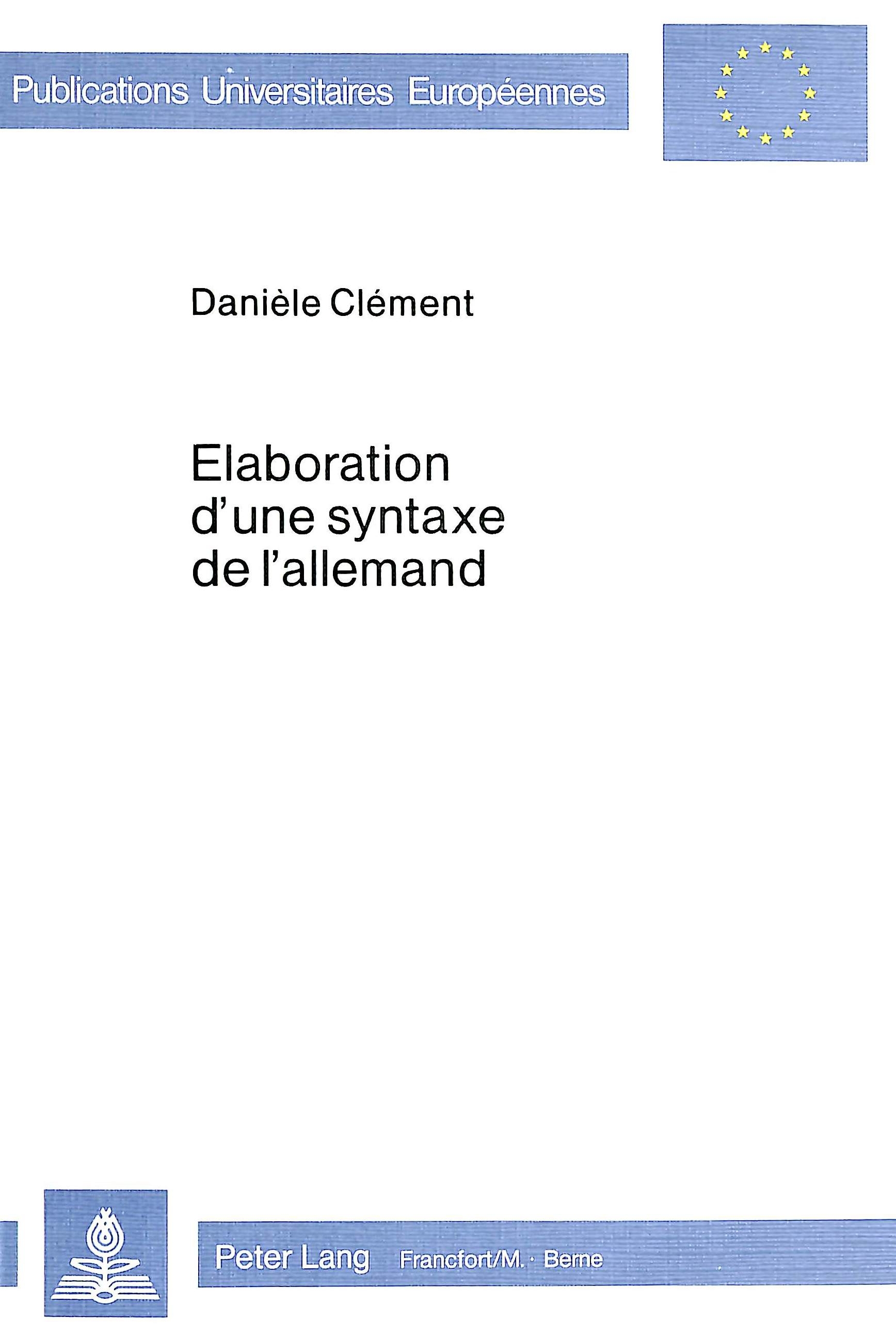 ELABORATION D'UNE SYNTAXE DE L'ALLEMAND