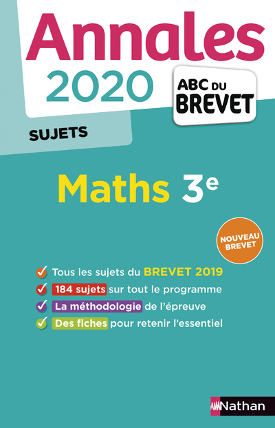 Annales Brevet 2020 Maths 3e - Sujets