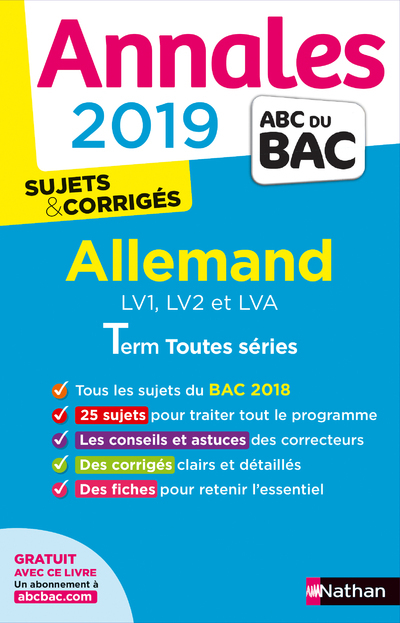 Annales Bac 2019 Allemand LV1, LV2 et LVA Term toutes séries - Sujets et corrigés