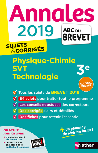 Annales Brevet 2019 - Physique Chimie SVT Techno - Corrigé