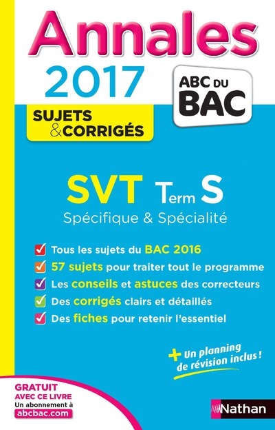 Annales Bac 2017 SVT Terminale S Spé & Spé