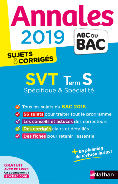 Annales Bac 2019 SVT Terminale S Spé&Spé - Corrigé