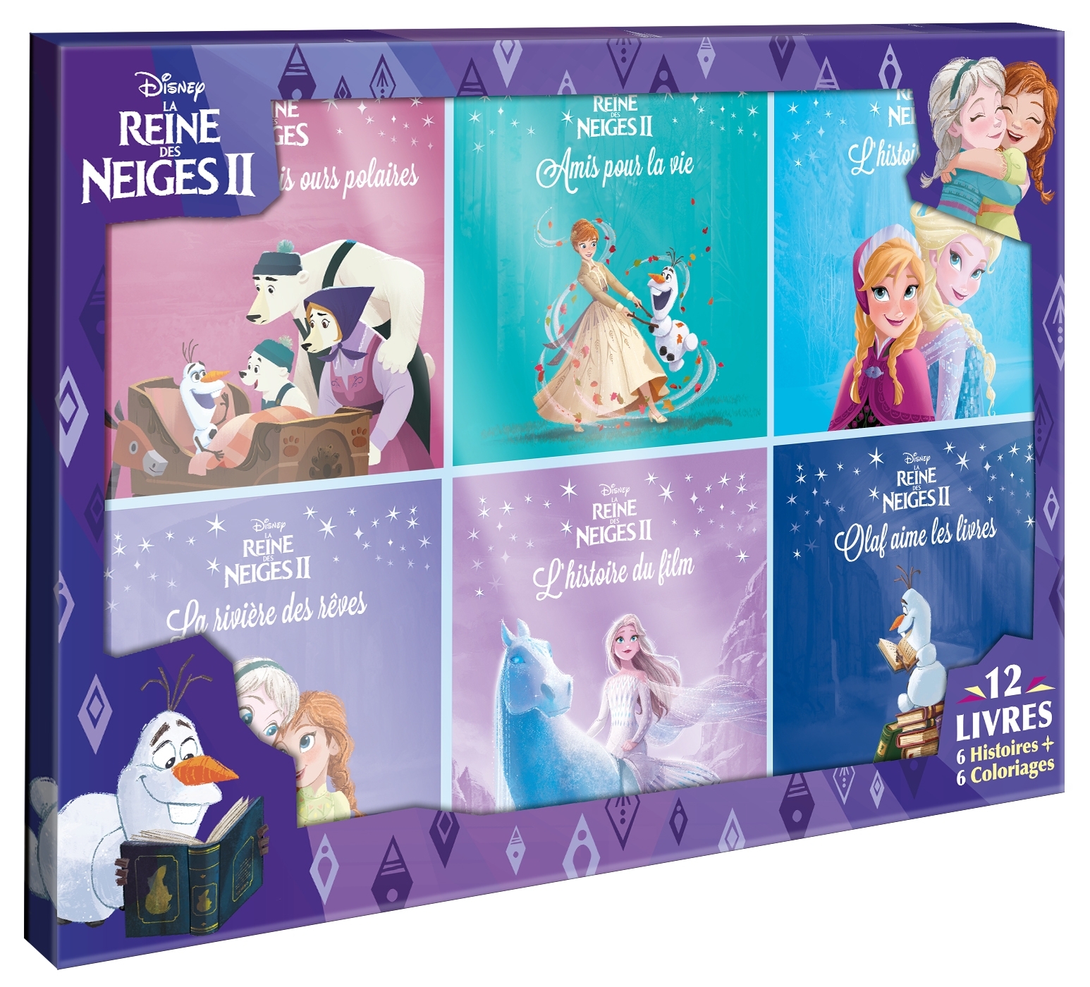 LA REINE DES NEIGES 1 & 2 - Coffret 12 livres - 6 Histoires + 6 Coloriages - Disney