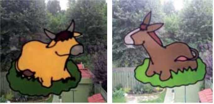 Vitrophanie - Ane et boeuf