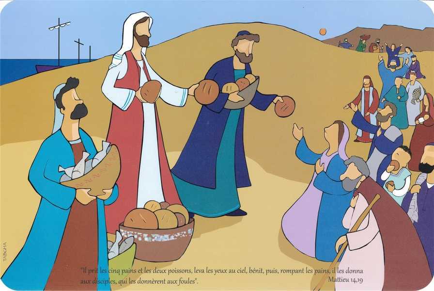 Tableau d'Evangile en PVC, la multiplication des pains