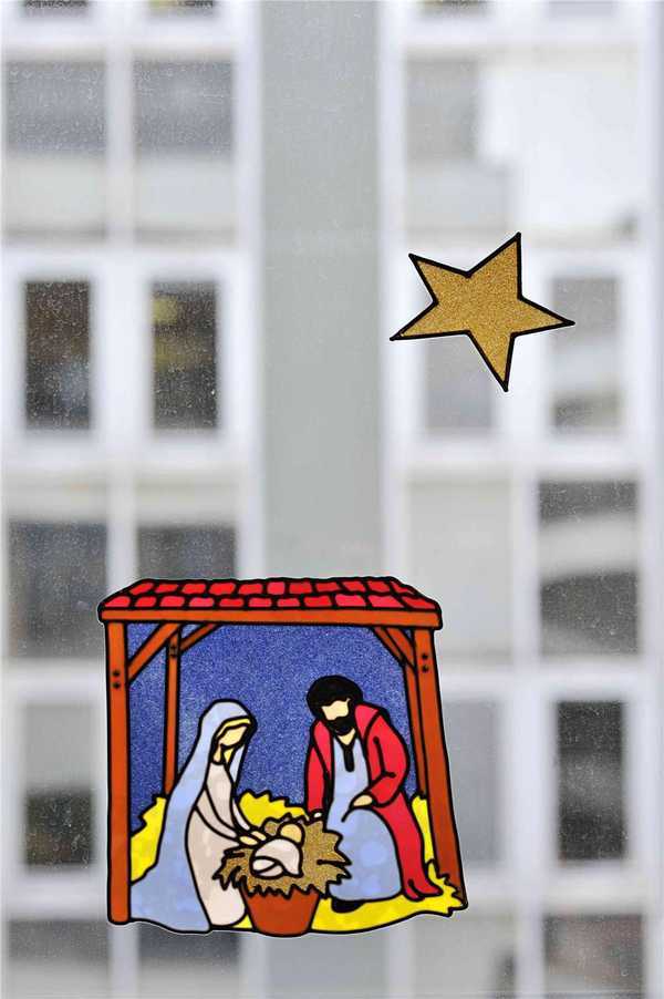 Vitrophanie - Crèche et étoile